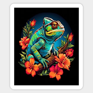 Chameleon Surrounded by Vibrant Spring Flowers Sticker